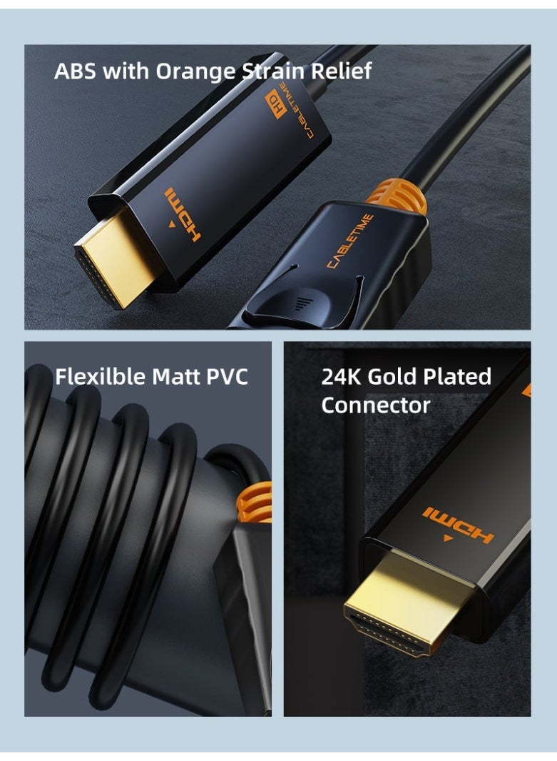 كابل تايم كابل DisplayPort إلى HDMI ذكر-ذكر، يدعم دقة 1080p/4K بتردد 30 هرتز، محول عالي السرعة لأجهزة الكمبيوتر الشخصية، وأجهزة الكمبيوتر المحمولة، والشاشات، وأجهزة التلفزيون، وأجهزة العرض. موصلات مطلية بالذهب، صوت وفيديو، متوافق مع أنظمة التشغيل Windows وMac. - Image 3